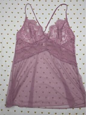 Victorias Secret Sexy Sheer Teddy Nightie Lingerie Slip LARGE Rose